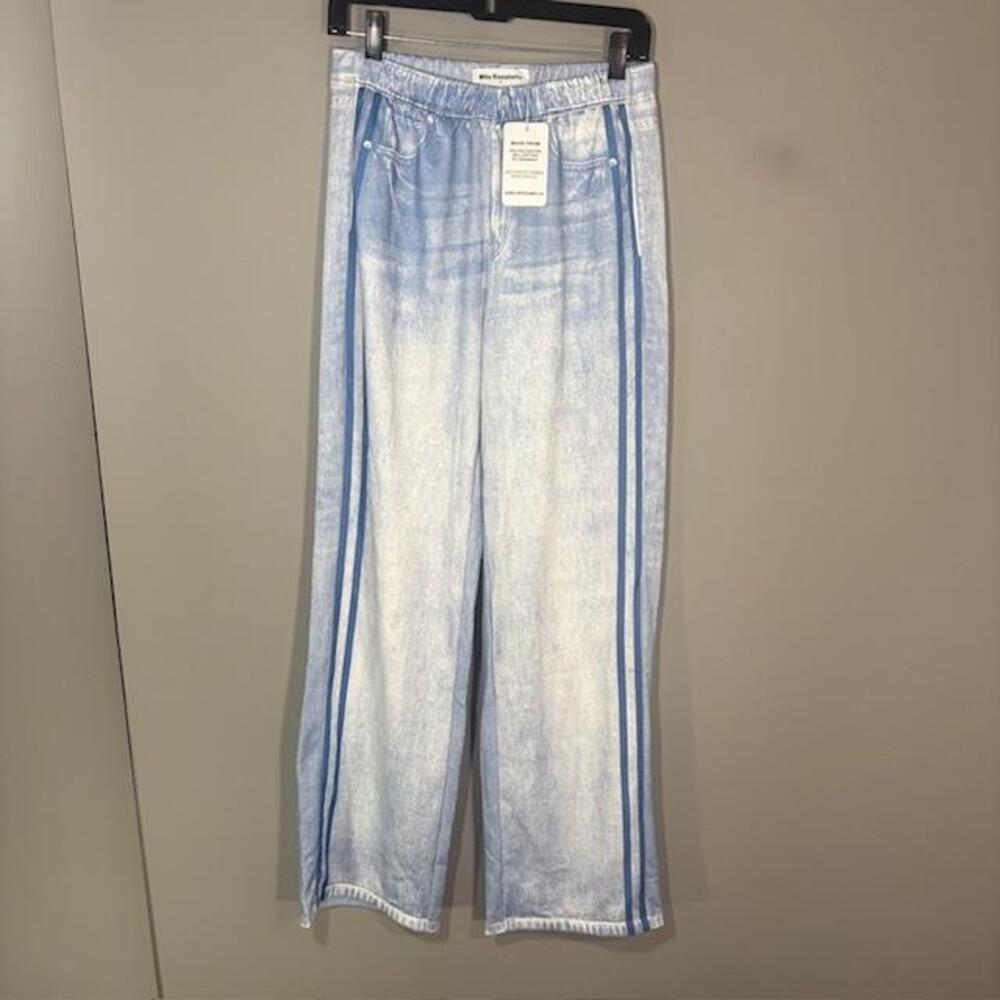 Mila Rosabella Pants Womens S Blue Knit Wide Leg Pull On Sweatpants Stretch